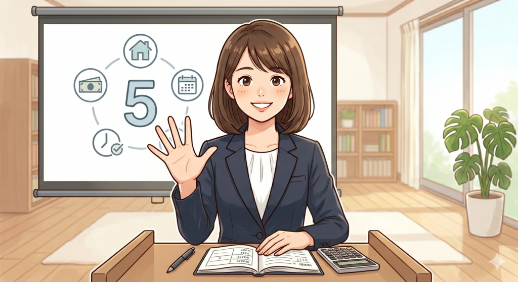 住宅ローン控除の適用を受けるためには5つの条件がありますと伝える女性 FP