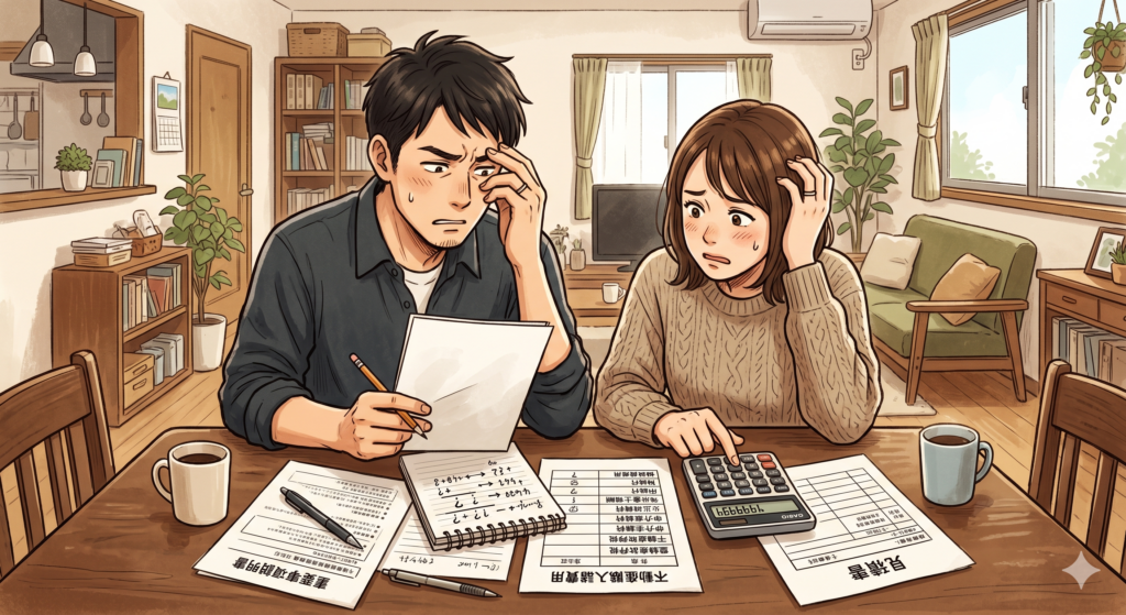 不動産購入諸費用の計算に頭を痛める夫婦