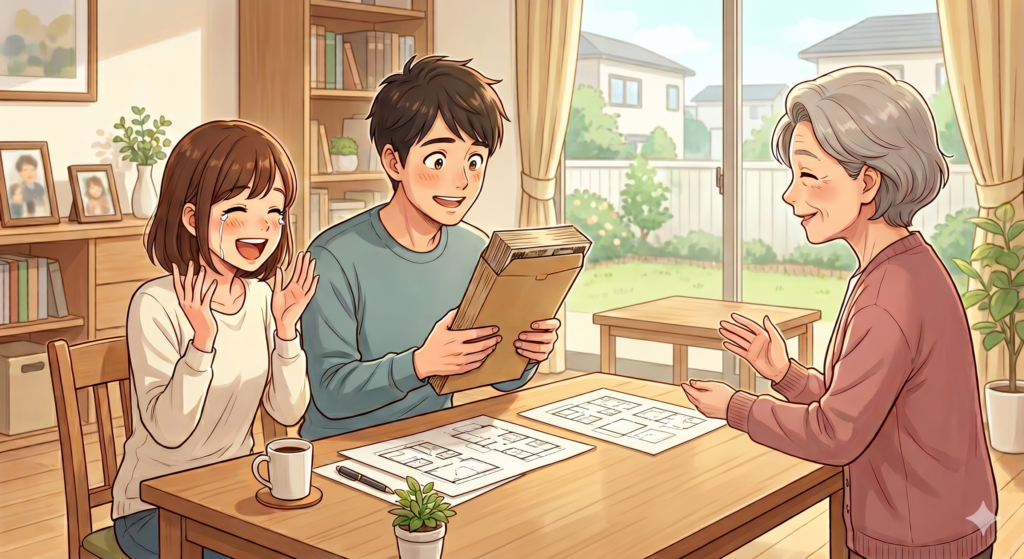 親から住宅購入資金の贈与を受けて喜ぶ夫婦