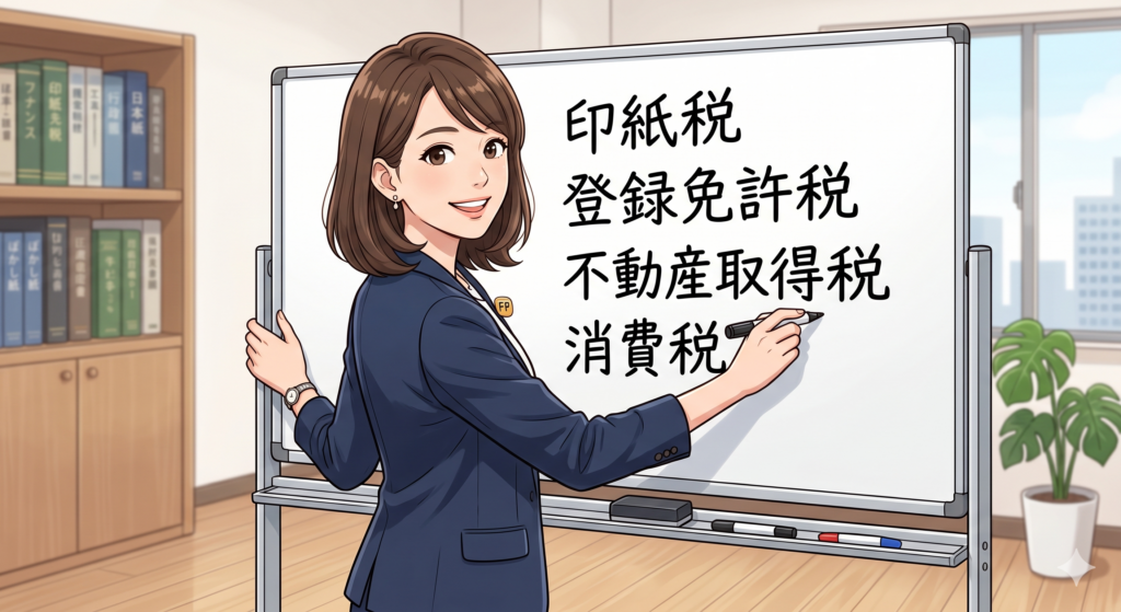 不動産取得時にかかる税金について説明する女性 FP