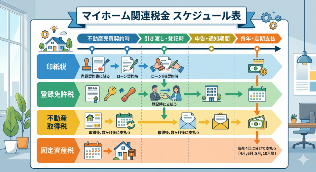 マイホーム購入関連の税金のスケジュール表