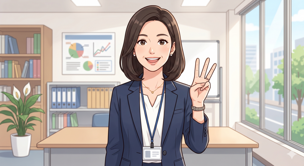 用途地域を確認する際に同時に確認すべき3つの建築に関する制限について説明しようとする40代の女性 FP