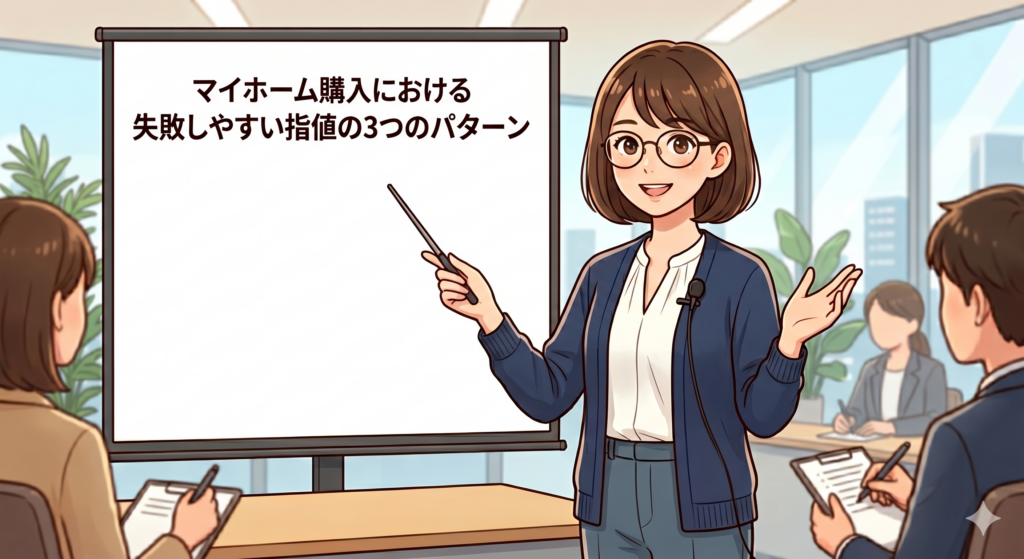 マイホーム購入における失敗しやすい指値の3つのパターンについて説明する女性 FP