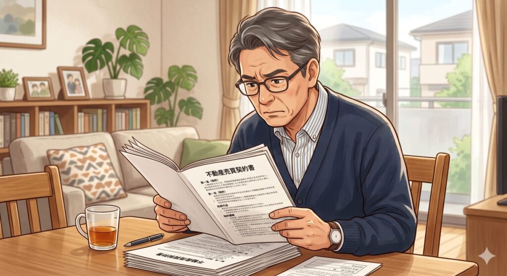 買主から契約不適合責任を問われる事態となったため、あらためて売買契約書を読み返す売主さん