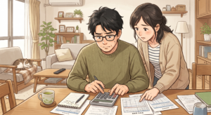 不動産売却費用が総額いくらになるのか必死になって計算する売主さんご夫婦