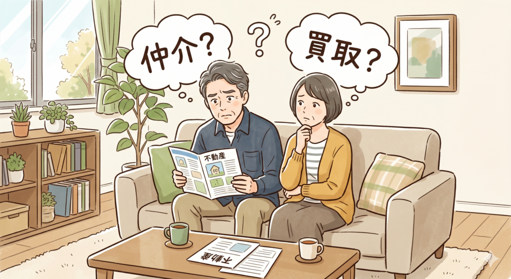 不動産売却における仲介と買取の違いがわからず、戸惑うご夫婦