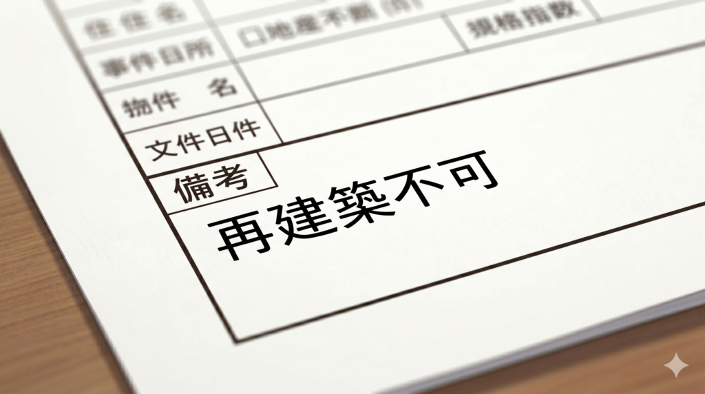 物件概要書の備考欄に再建築不可と書かれているイラスト