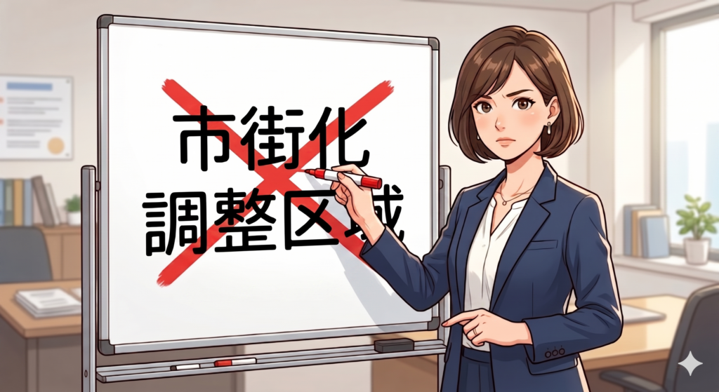 原則として市街化調整区域内の土地を購入してはいけないことを伝えようとする30代の女性 FP