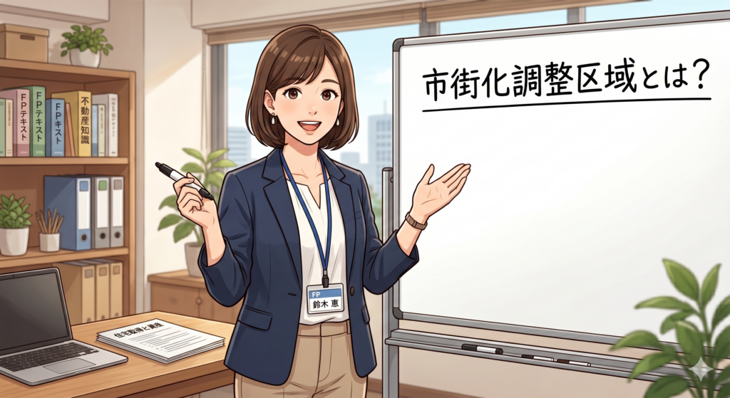 市街化調整区域について説明しようとする30代の女性 FP