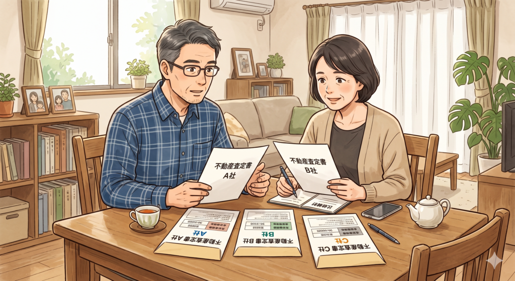 複数の不動産会社の価格査定書を比較検討する売主