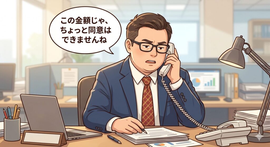 不動産の任意売却での売却金額について同意できないと伝える銀行の担当者