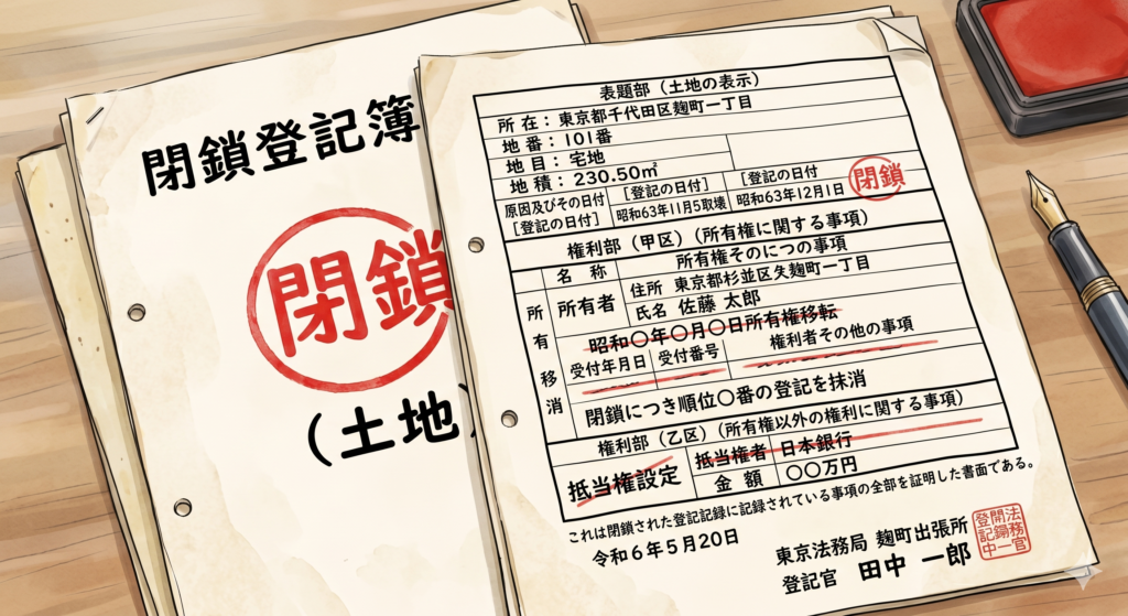 閉鎖登記簿謄本のイラスト