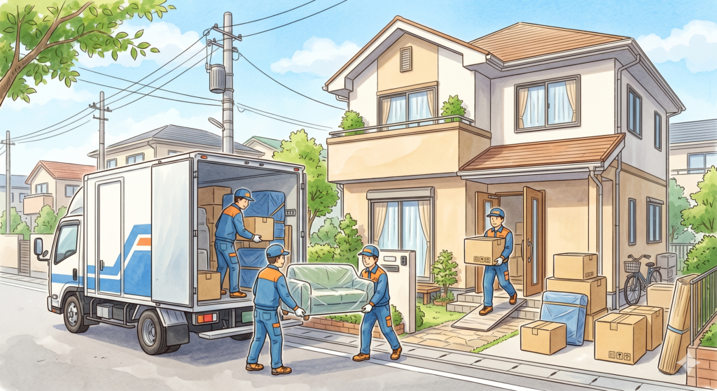 不動産の引き渡しに向けて引っ越し作業を行っている様子