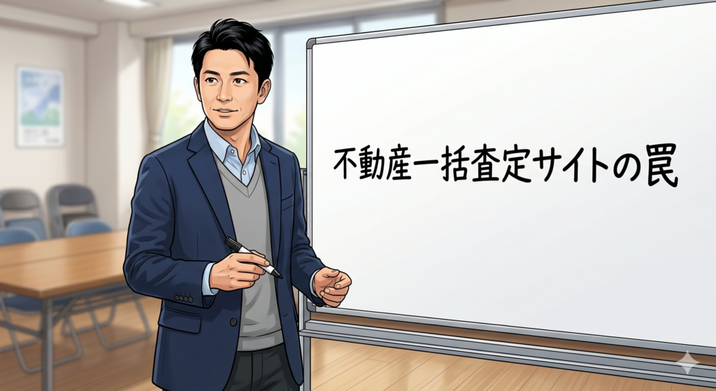 不動産一括査定サイトの罠について説明しようとしている男性 FP
