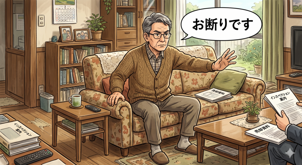 ホームインスペクション実施の申し出をきっぱりと断る60代の男性の売主
