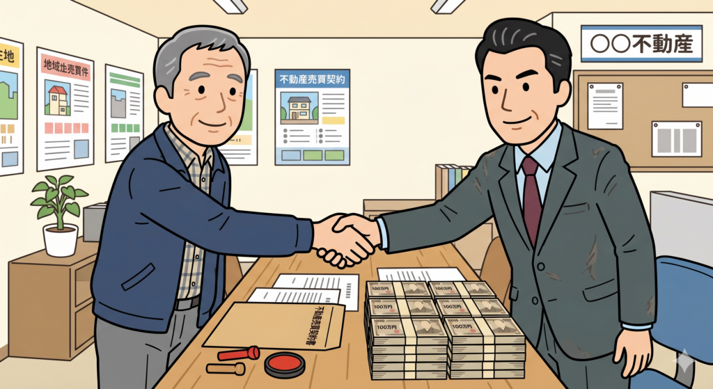 不動産の買取による売買契約が成立した売主さんと買主である不動産屋