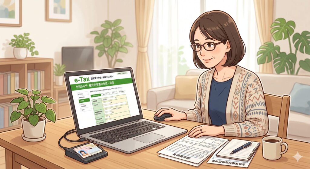 e-tax を使って確定申告を行っている40代の女性