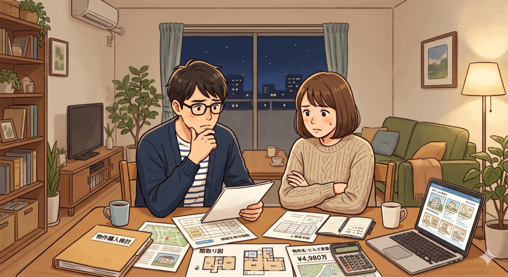 購入を検討している不動産について購入を決断すべきか、見送るべきか迷っているご夫婦