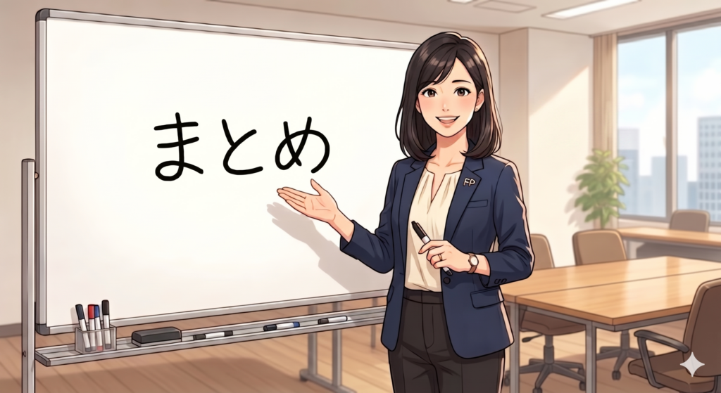 住宅ローンが残っている不動産の売却について、まとめの話をしようとする女性 FP