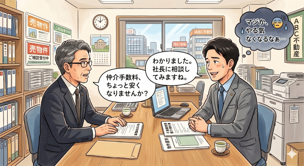 売主から仲介手数料の値引き交渉を受け著しくモチベーションが下がってしまった不動産屋の営業マン