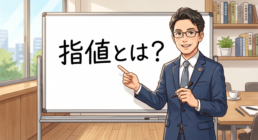 不動産売却における指値の意味について説明する男性ファイナンシャルプランナー