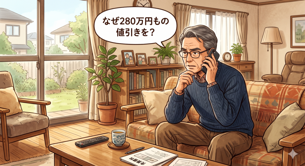 不動産の購入希望者が280万円もの指値をしている理由を電話で営業マンに確認している売主さん