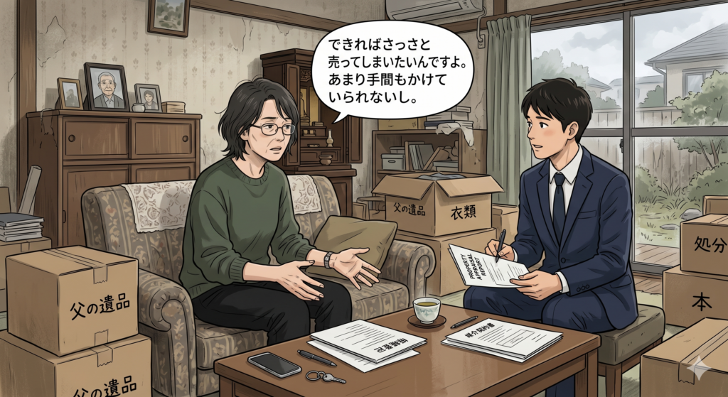 相続した不動産を手間をあまりかけたくないので、できればさっさと売りたいと伝える売主さん
