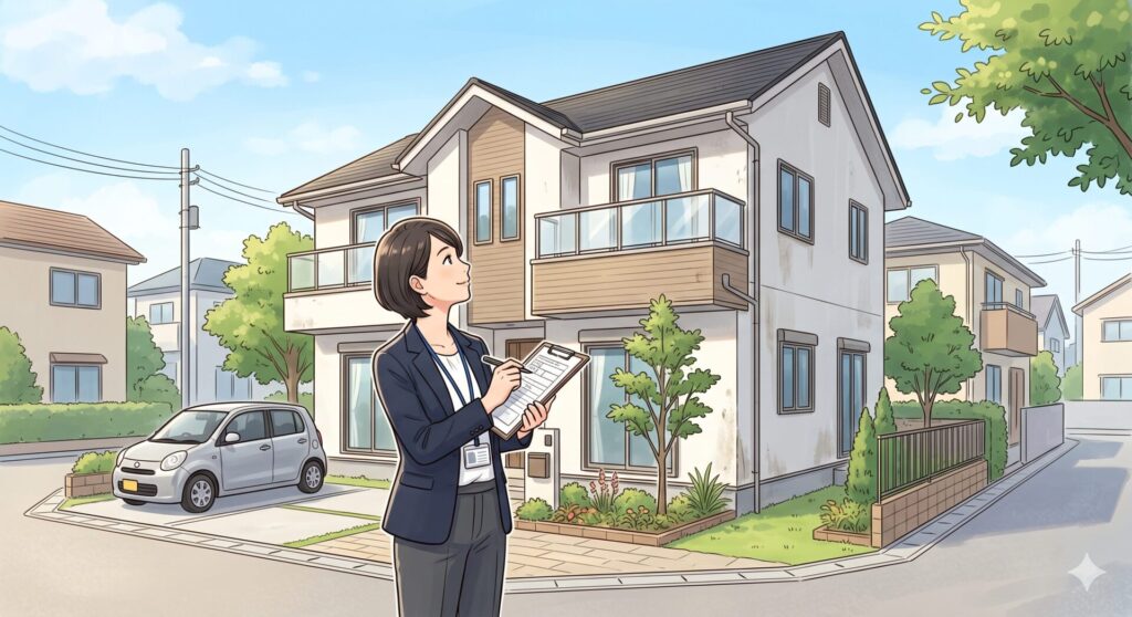 不動産の価格査定を行う女性営業マン