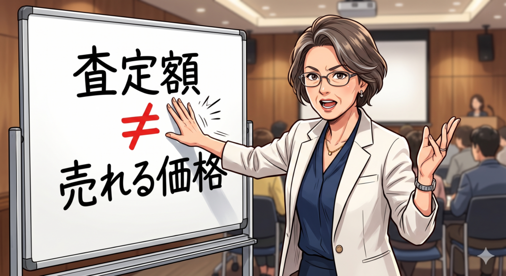 査定額と売れる価格は違うということを強く強調する50代の女性 FP