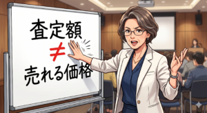 査定額と売れる価格は違うということを強く強調する50代の女性 FP