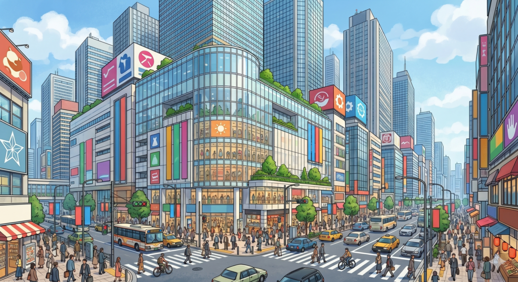典型的な商業地域の街並み
