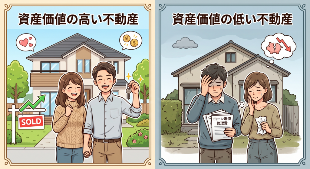 資産価値の高い不動産を購入してハッピーになったご夫婦と資産価値の低い不動産を購入して不幸になったご夫婦