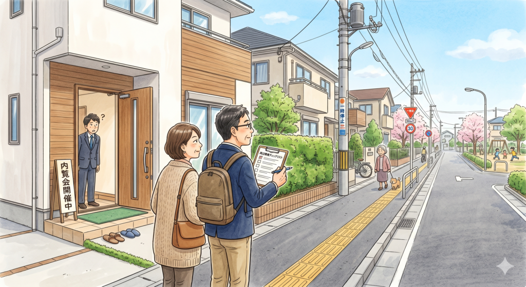 内覧に訪れた物件そのもの以上に、周辺環境をしっかりとチェックしている購入希望のご夫婦