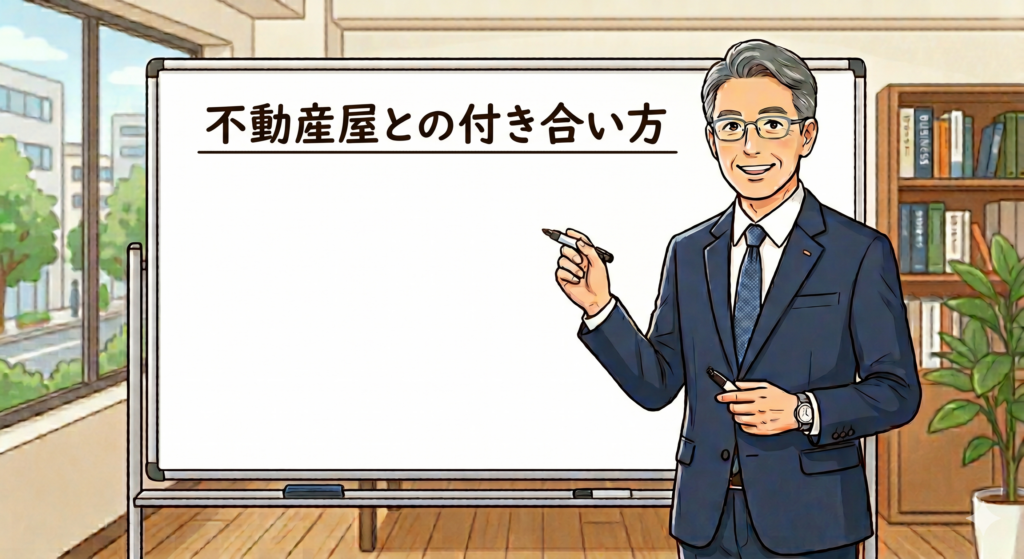 不動産屋との付き合い方について解説する男性 FP