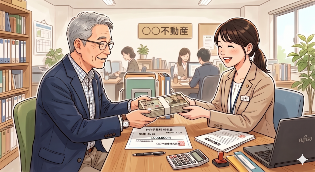 不動産屋の営業マンに仲介手数料を支払う売主さん