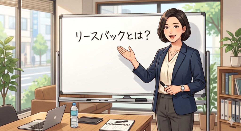 リースバックについて説明しようとしている女性の不動産コンサルタント