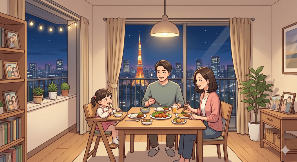 自分たちのライフスタイルにあった用途地域内にあるマンションを購入したことによって幸せに暮らす家族