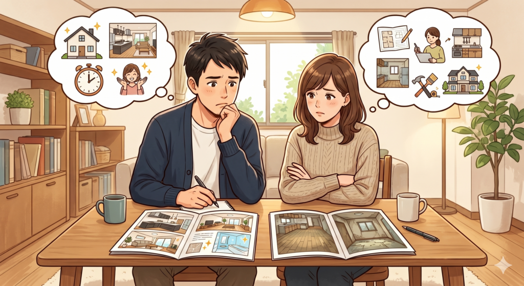 自分たちがリフォーム済み物件を買っていいものかどうか、あれこれと考えて迷っているご夫婦