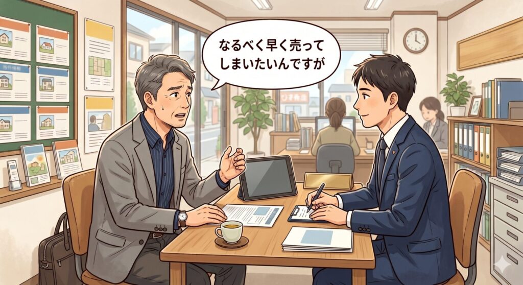 相続した実家をなるべく早く売却してしまいたいと営業マンに伝える売主さん