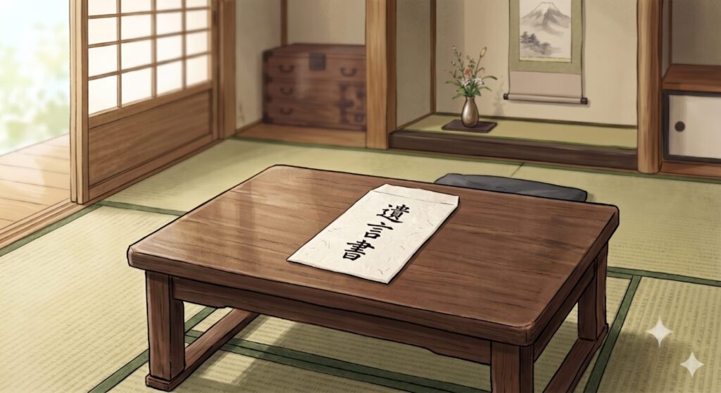 机の上に置かれた遺言書