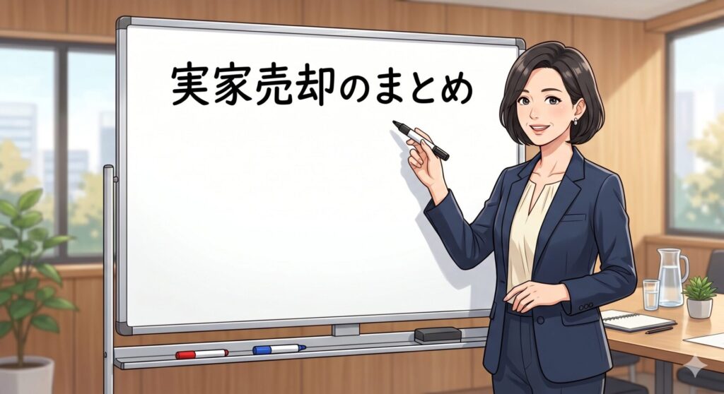 実家売却についての話をまとめようとする不動産コンサルタント