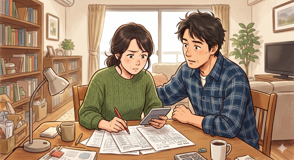 不動産を売却した際の譲渡所得税の金額について計算している売主さんご夫婦