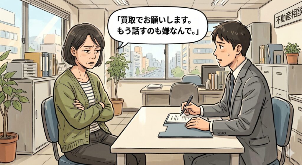 不動産の売却相談に際して営業マンに「買い取りでお願いします。」と告げる売主さん