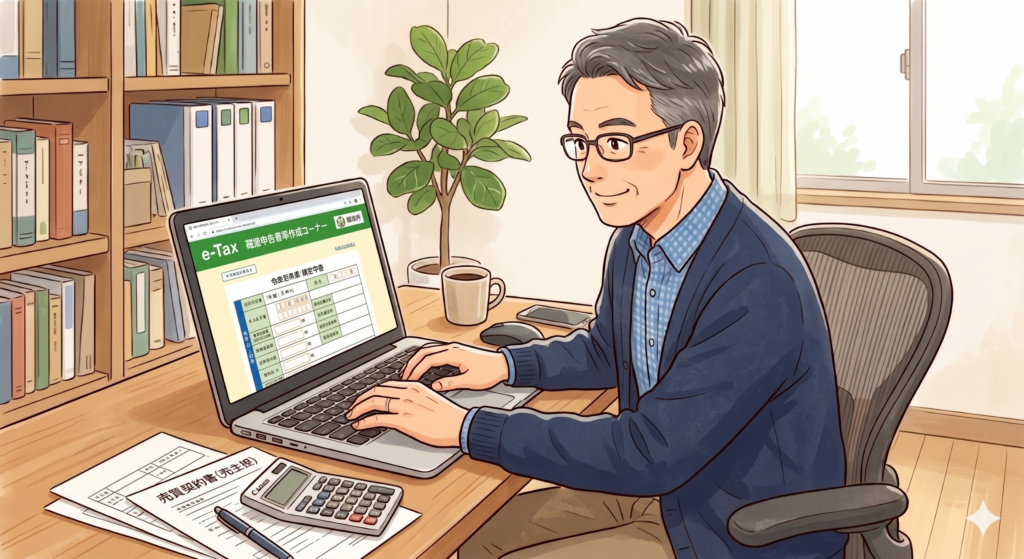 3000万円特別控除を利用するためにインターネットで確定申告を行う売主さん