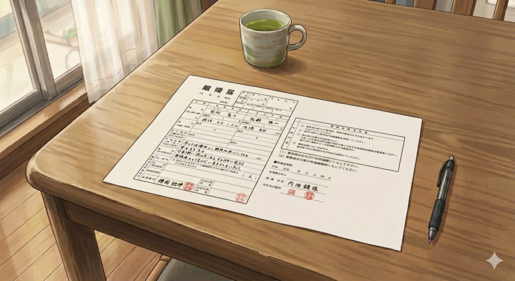 机の上に置かれた離婚届