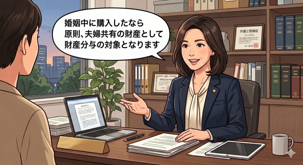婚姻中に購入した家なら原則、夫婦共有の財産として財産分与の対象となることを告げる弁護士さん