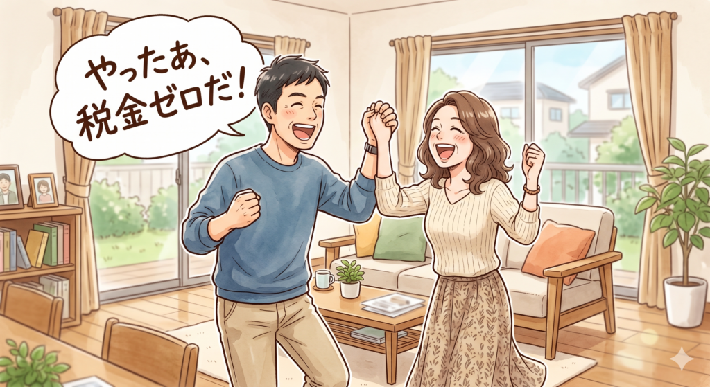 3000万円特別控除を利用した結果、譲渡所得税が0円となり、喜んでいる売主さんご夫婦